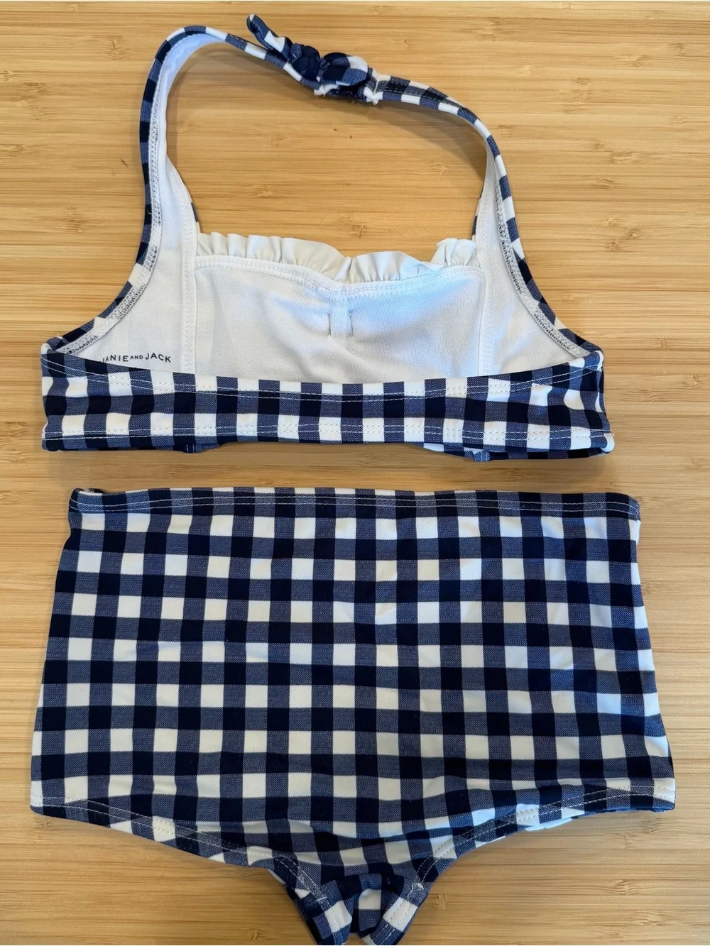 Janie And Jack Kids Girls Blue Gingham White Ruffle Halter 2 Pc Bikini Swim 5 S